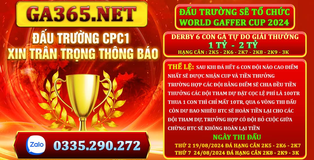 Đá gà cpc tháng 8 giải thưởng lên đến 2 tỷ đồng GA365